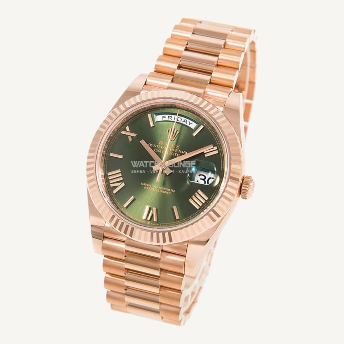 Rolex Day-Date 40 228235 | Olive Green Dial | Everose Gold | Very Good | Box & Papers