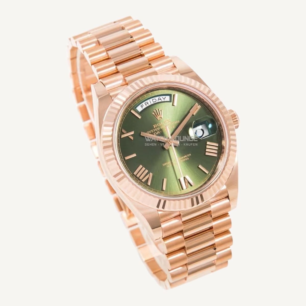 Rolex Day-Date 40 228235 | Olive Green Dial | Everose Gold | Very Good | Box & Papers