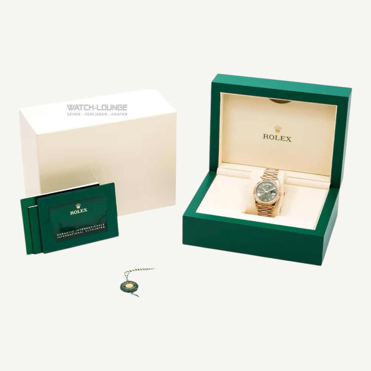 Rolex Day-Date 40 228235 | Olive Green Dial | Everose Gold | Very Good | Box & Papers